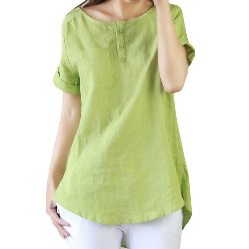 Corsion Clearance - Blusa de algodón y lino para mujer, de manga corta, casual